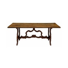 Spanish Renaissance Style Walnut Trestle Table, Late 19 Century