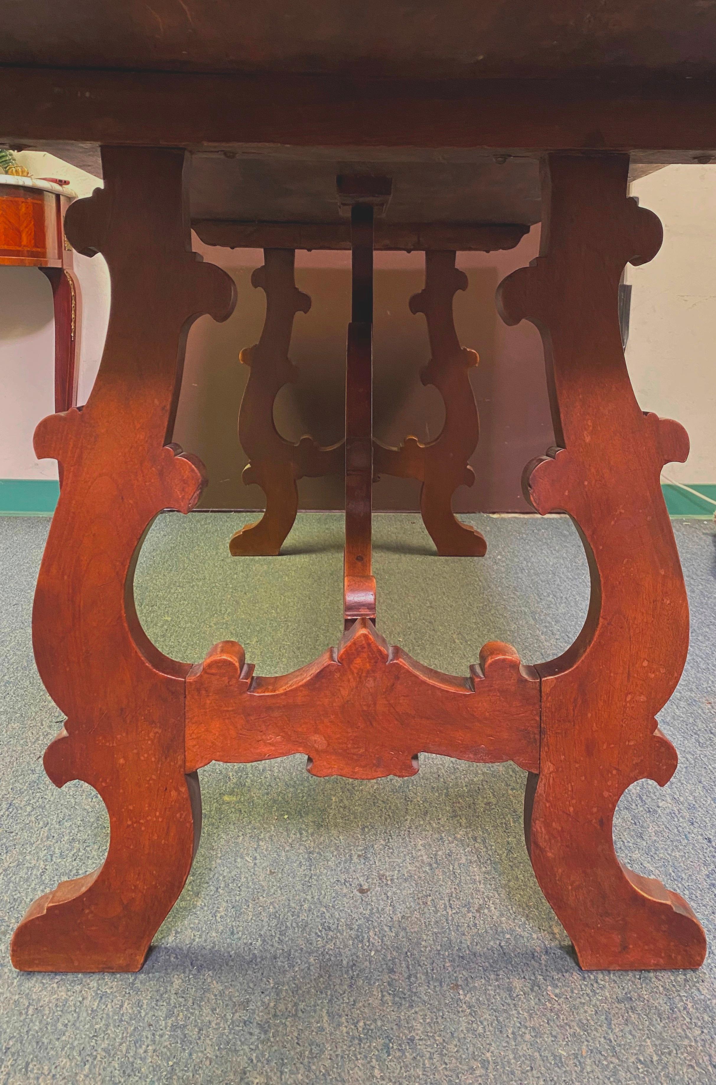 Hand-Carved Spanish Renaissance Style Walnut Trestle Table, Late 19 Century