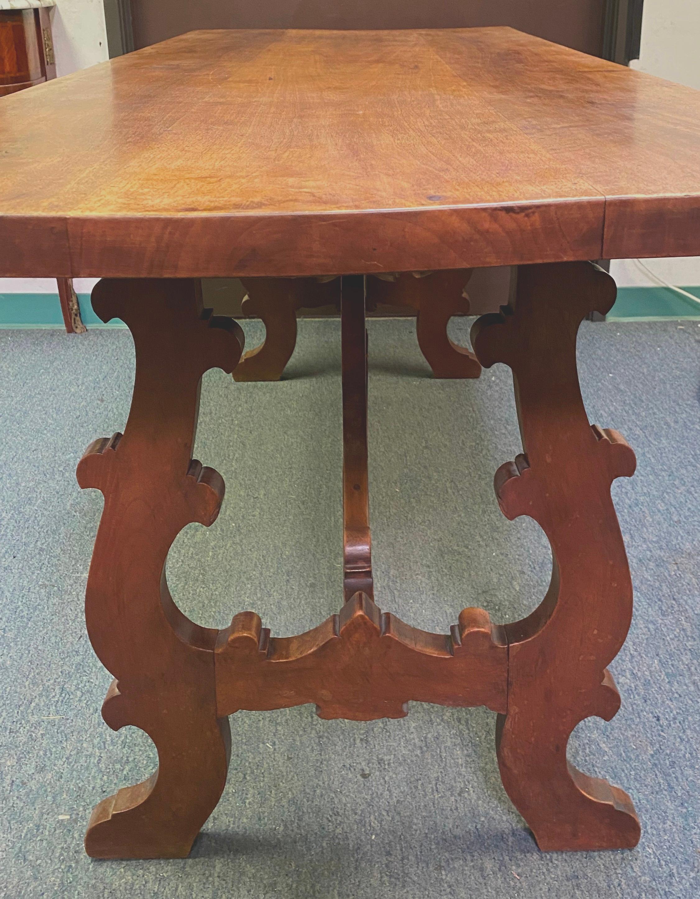 Spanish Renaissance Style Walnut Trestle Table, Late 19 Century In Good Condition In Cypress, CA