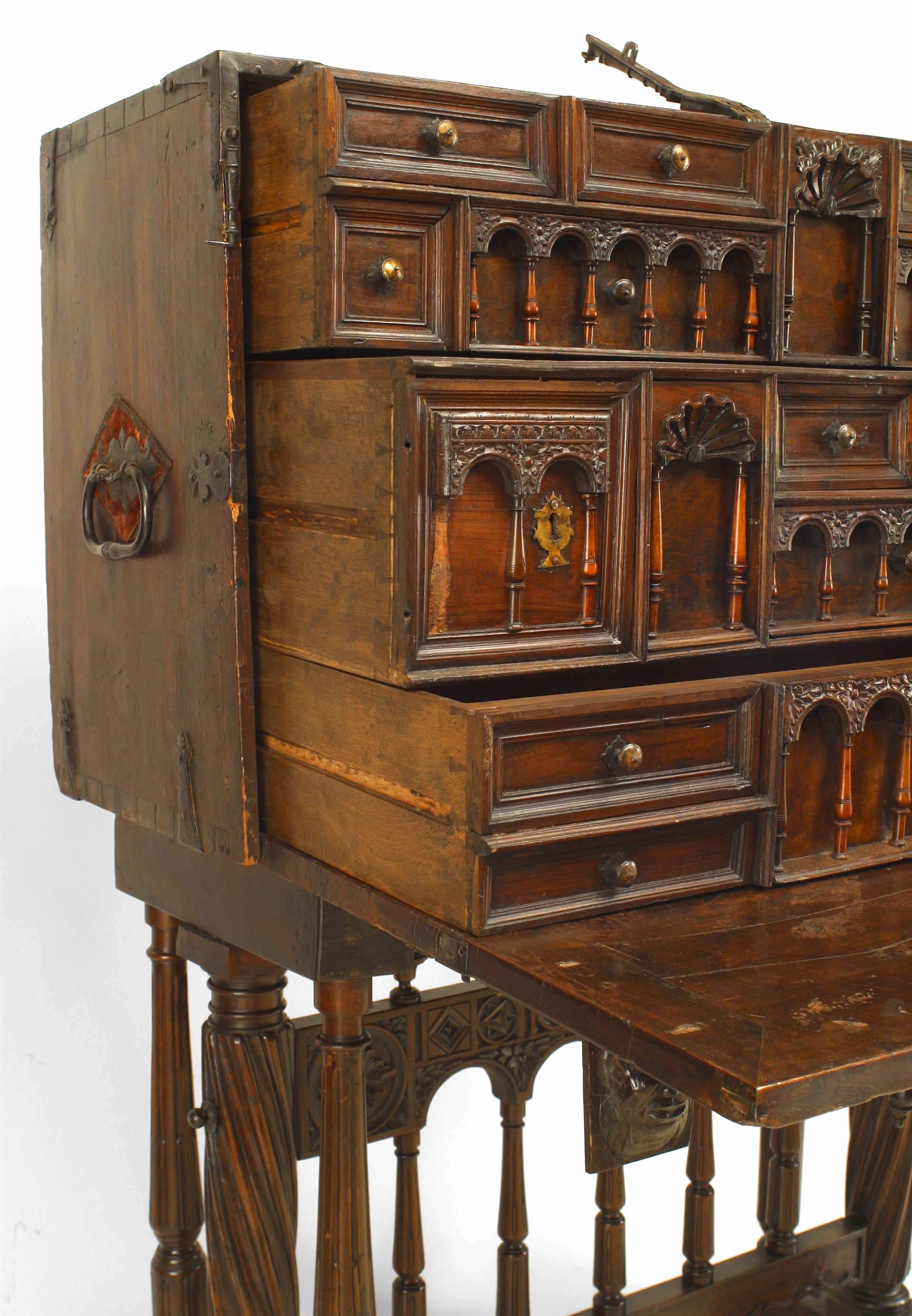 Spanish Renaissance Style Walnut & Wrought Iron Vargueno In Good Condition For Sale In New York, NY