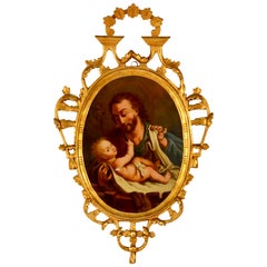 Spanish Reverse Painting Saint Joseph with the Christ Child