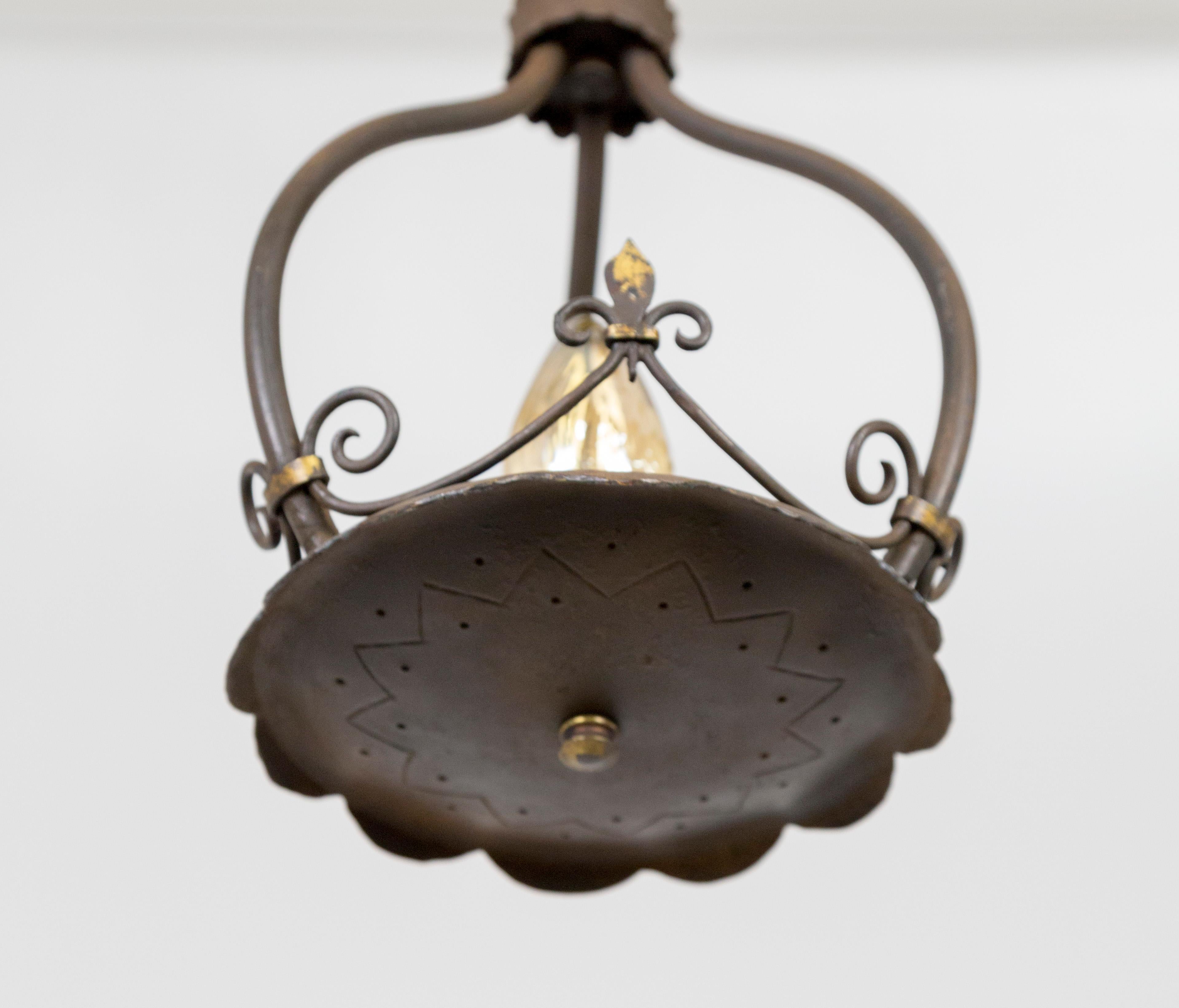 Spanish Colonial Spanish Revival 1-Light Iron Pendant W/ Fluer De Lis