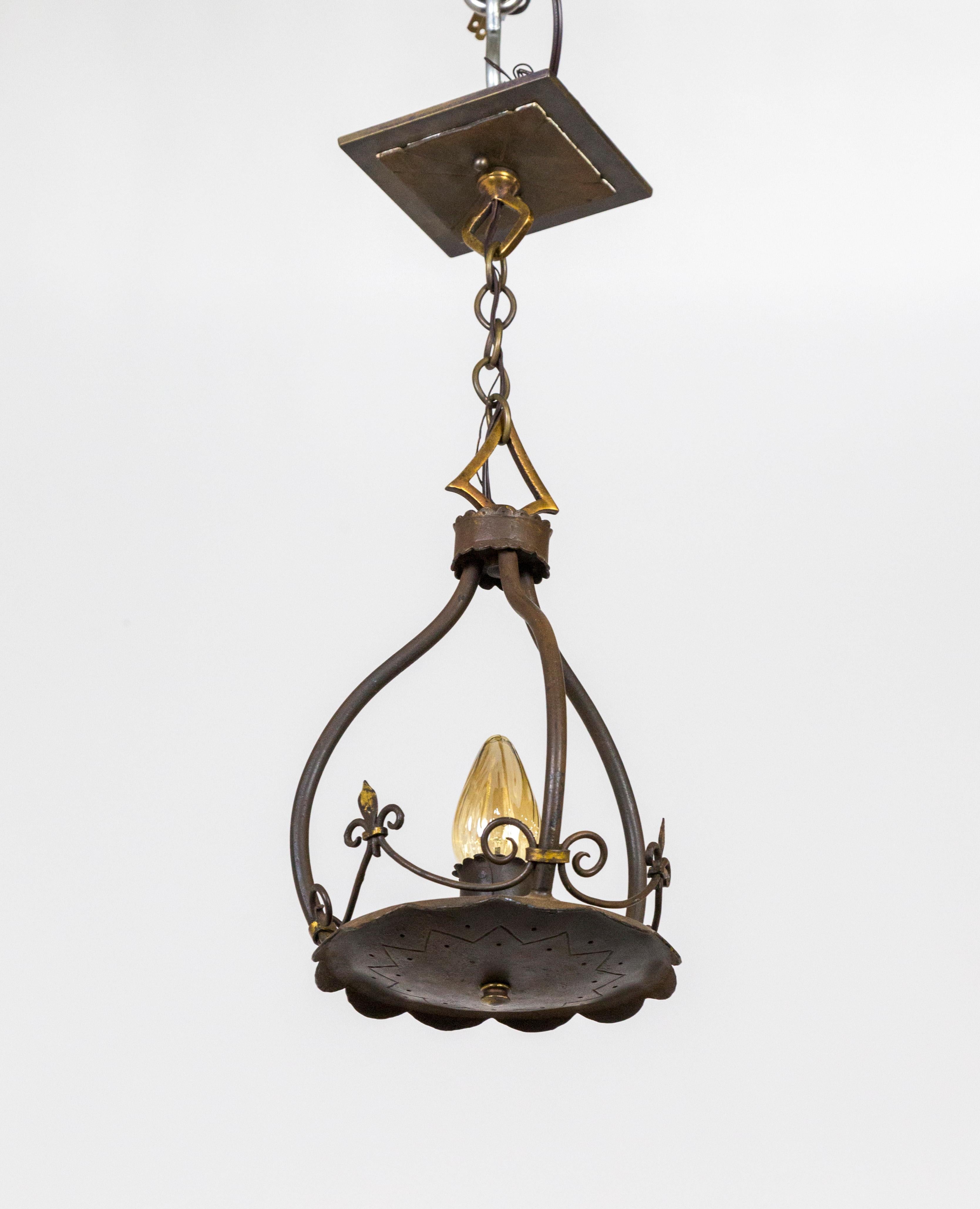 Spanish Revival 1-Light Iron Pendant W/ Fluer De Lis 1