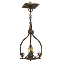 Spanish Revival 1-Light Iron Pendant W/ Fluer De Lis