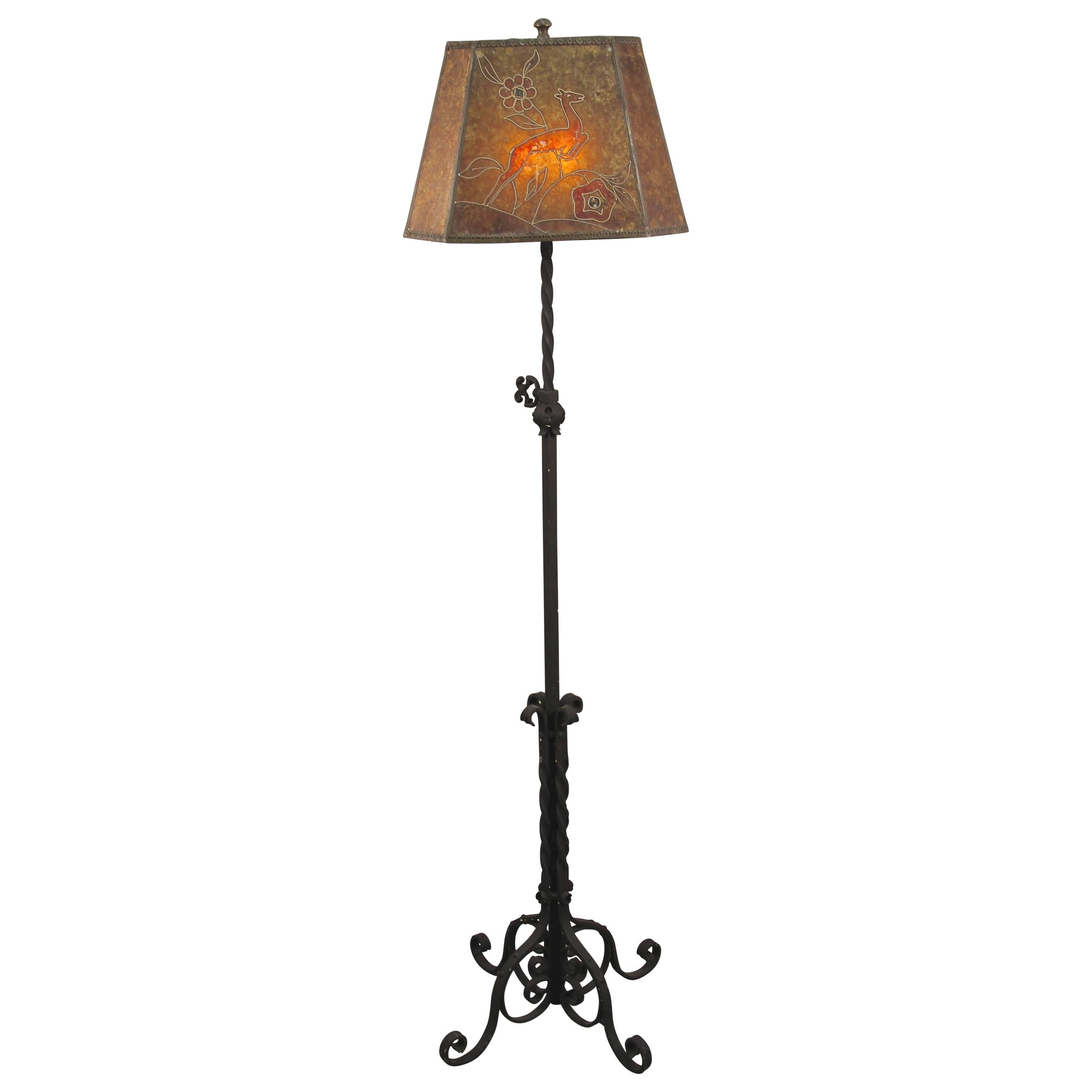 Spanish Revival 1920s Floor Lamp with Mica Shade