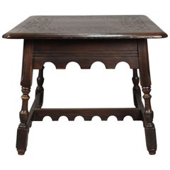 Spanish Revival 1920s Side Coffee Table with Etched Top