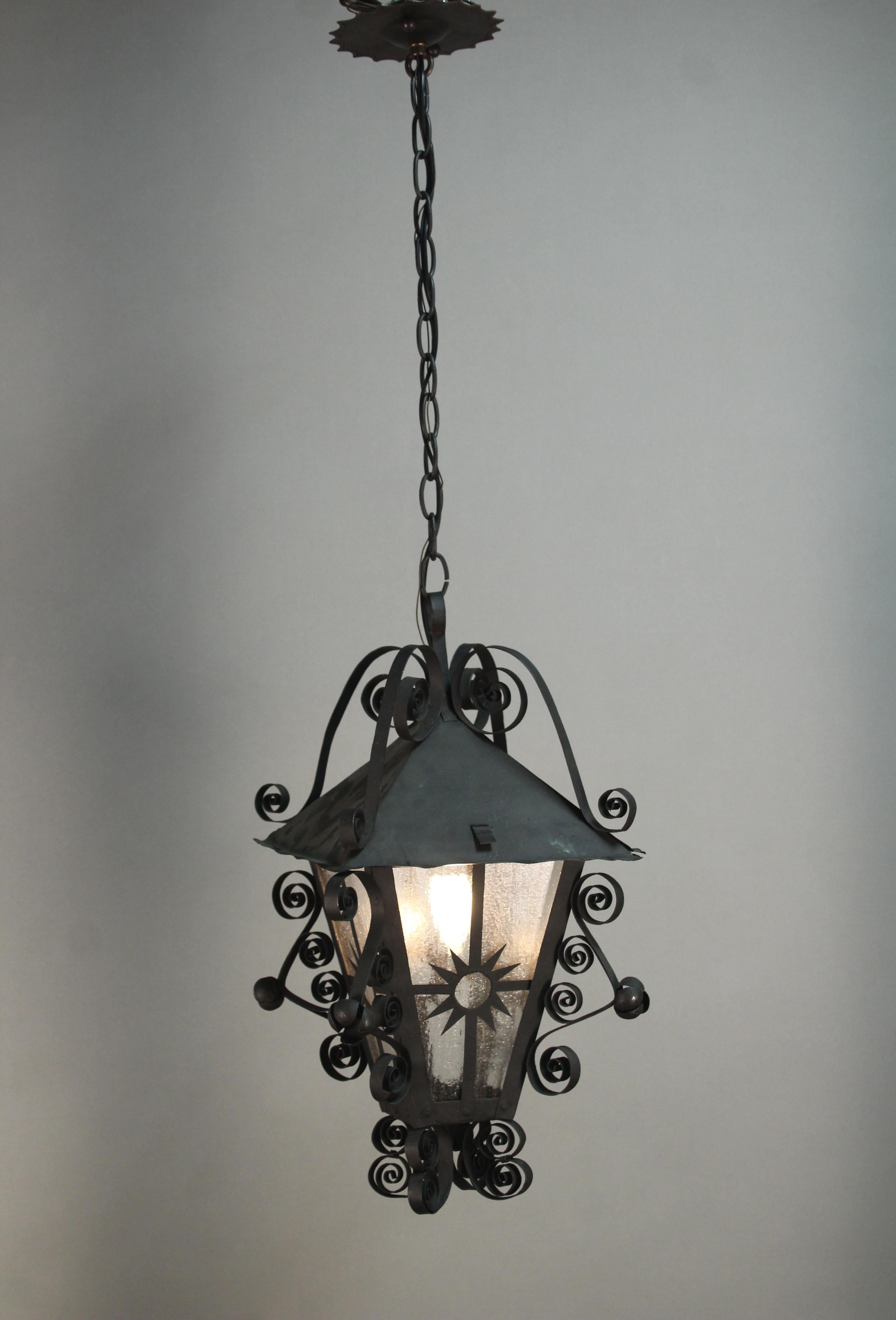 Spanish Revival 1930s Hanging Lantern In Good Condition In Pasadena, CA