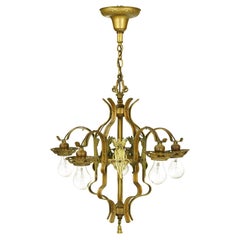 Spanish Revival 5 Arm Exposed Bulbs Cast Iron Chandelier