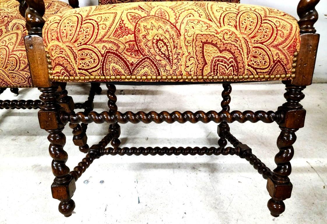 Cotton Spanish Revival Armchairs Antique Set of 2 For Sale