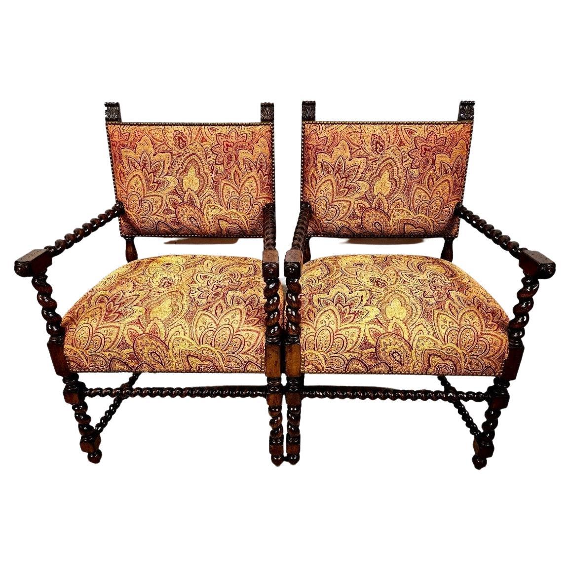 Spanish Revival Armchairs Antique Set of 2 For Sale