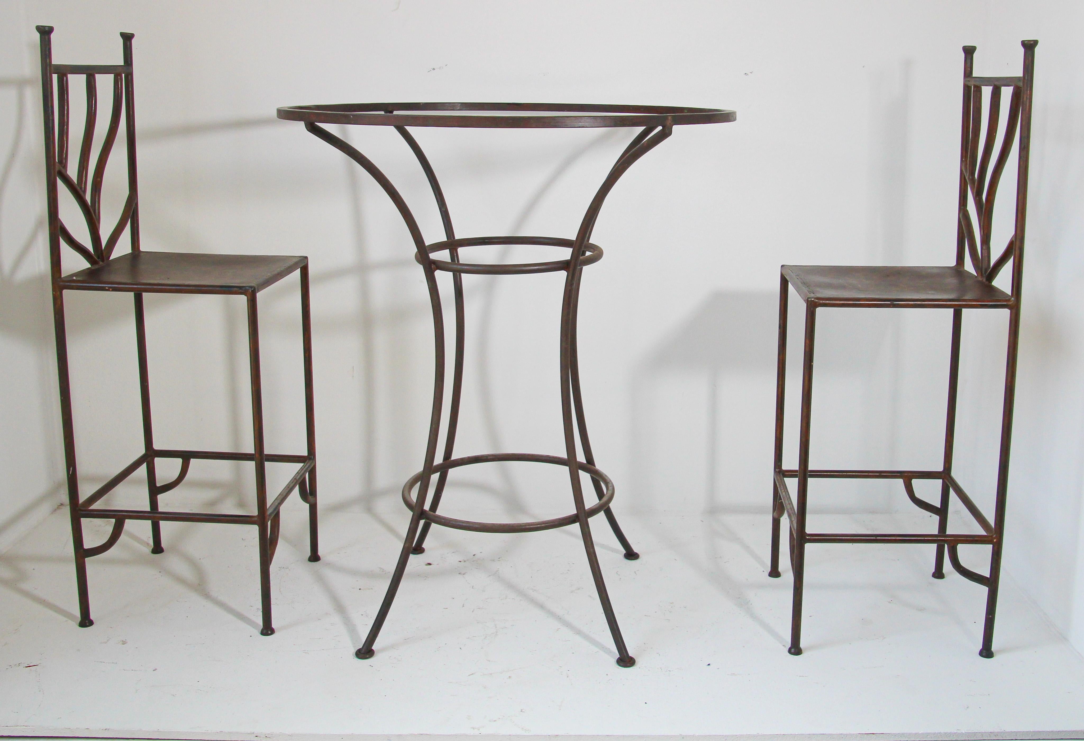 Spanish Revival Bar Table Wrought Iron Base In Good Condition For Sale In North Hollywood, CA
