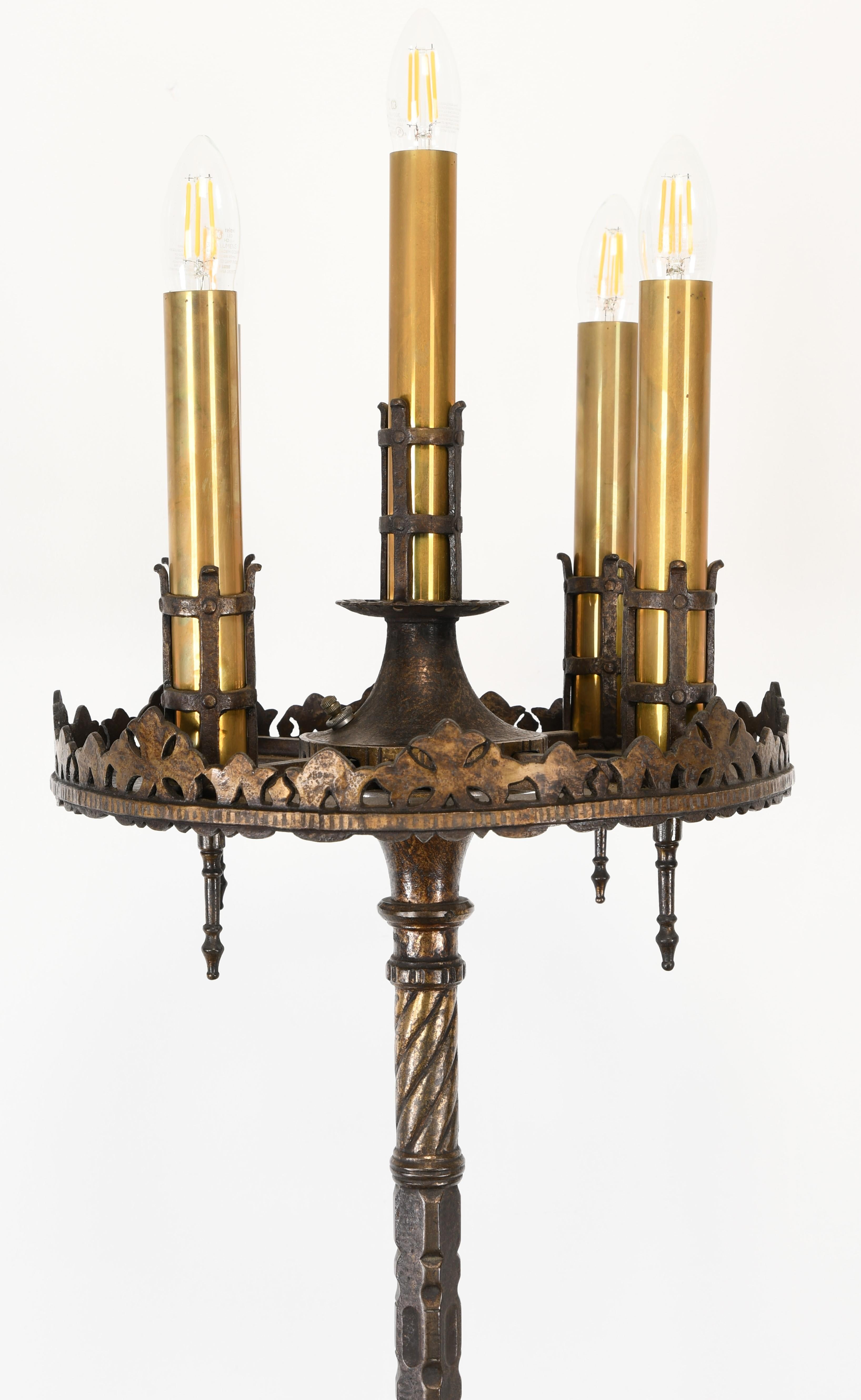 Arts and Crafts Spanish Revival Bronze Torchère Designed by Oscar Bach, 1920s