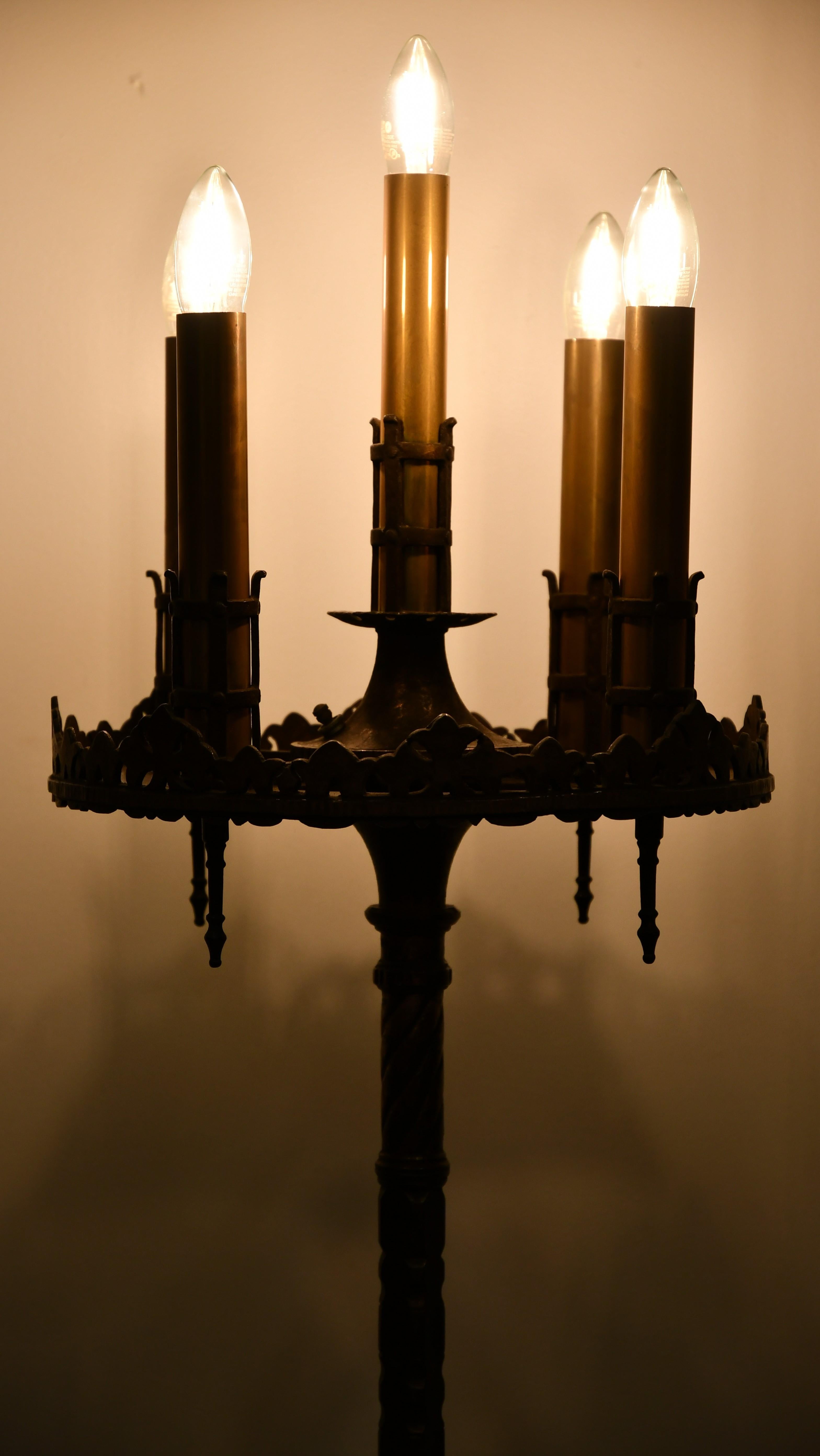 American Spanish Revival Bronze Torchère Designed by Oscar Bach, 1920s