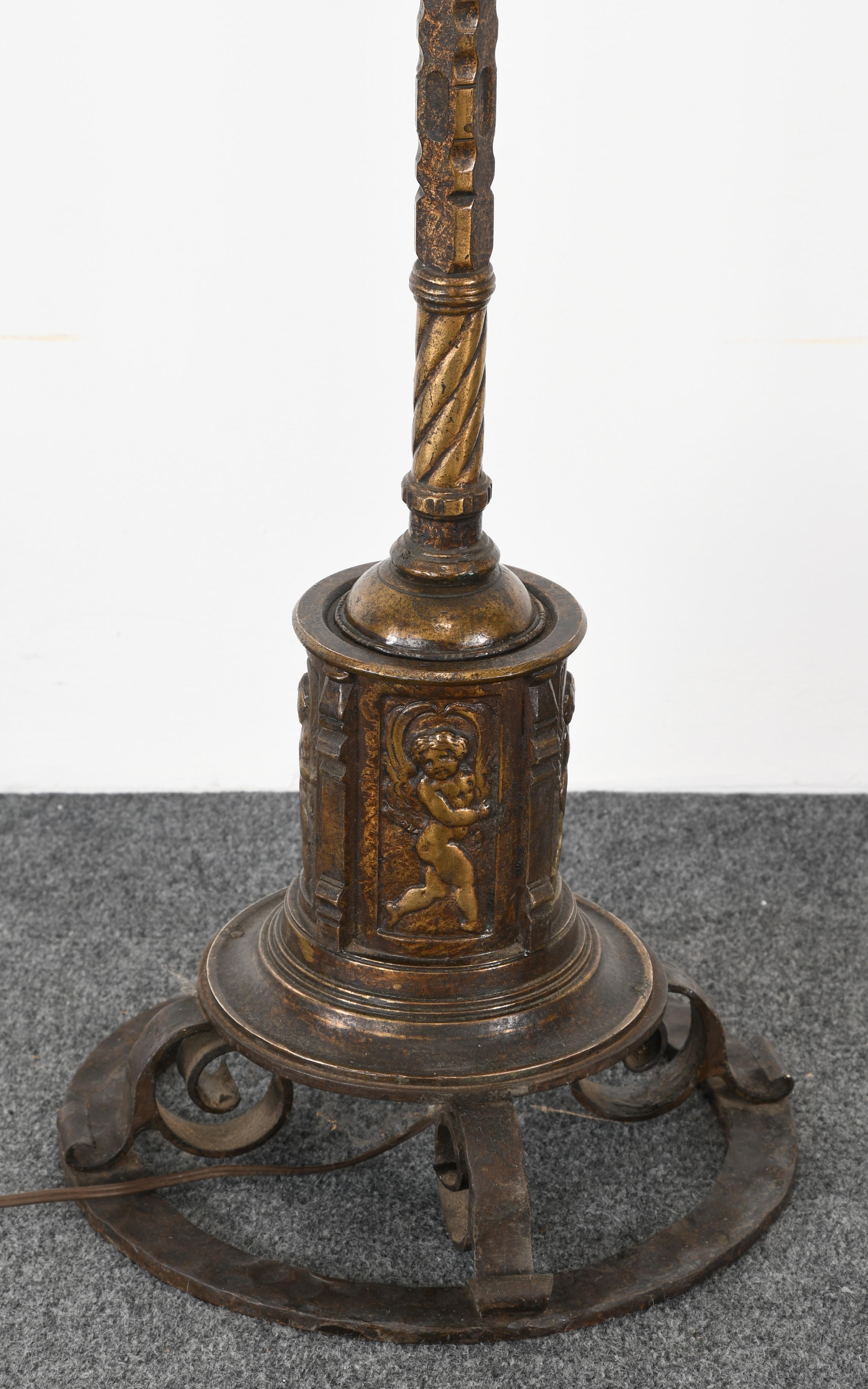 Spanish Revival Bronze Torchère Designed by Oscar Bach, 1920s In Good Condition In Hamburg, PA
