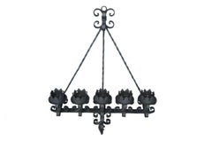 Spanish Revival Brutalist Iron Gothic Wall Sconce 5-Light Candle Candelabra