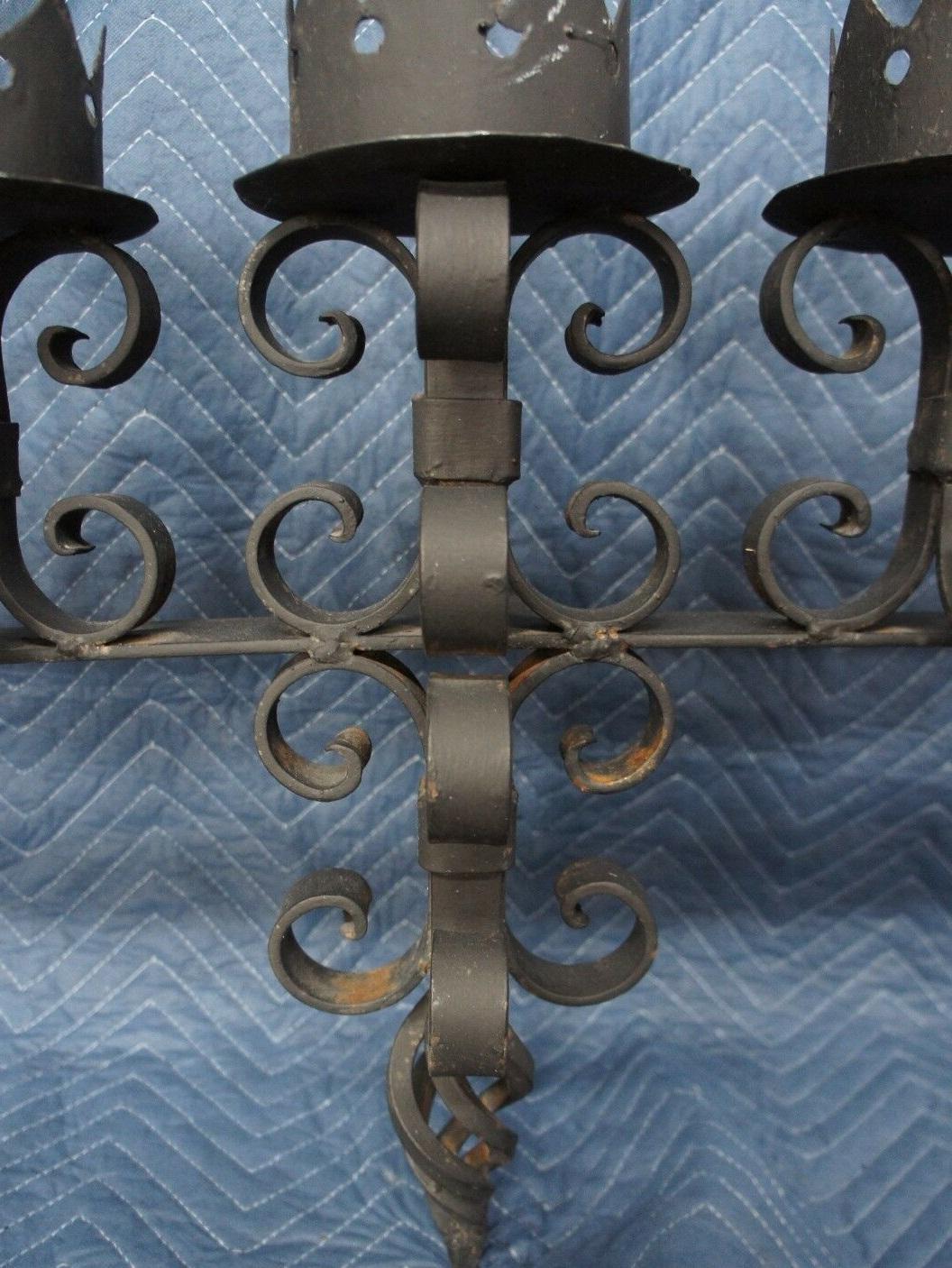 Spanish Revival Brutalist Iron Gothic Wall Sconce 5-Light Candle Candelabra In Good Condition In Dayton, OH