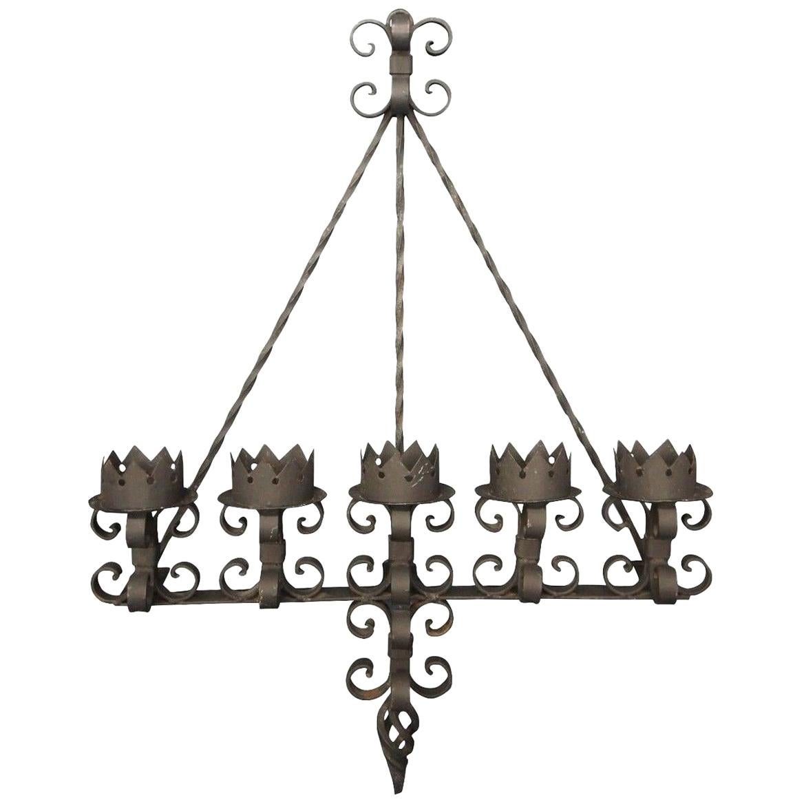 Spanish Revival Brutalist Iron Gothic Wall Sconce 5-Light Candle Candelabra
