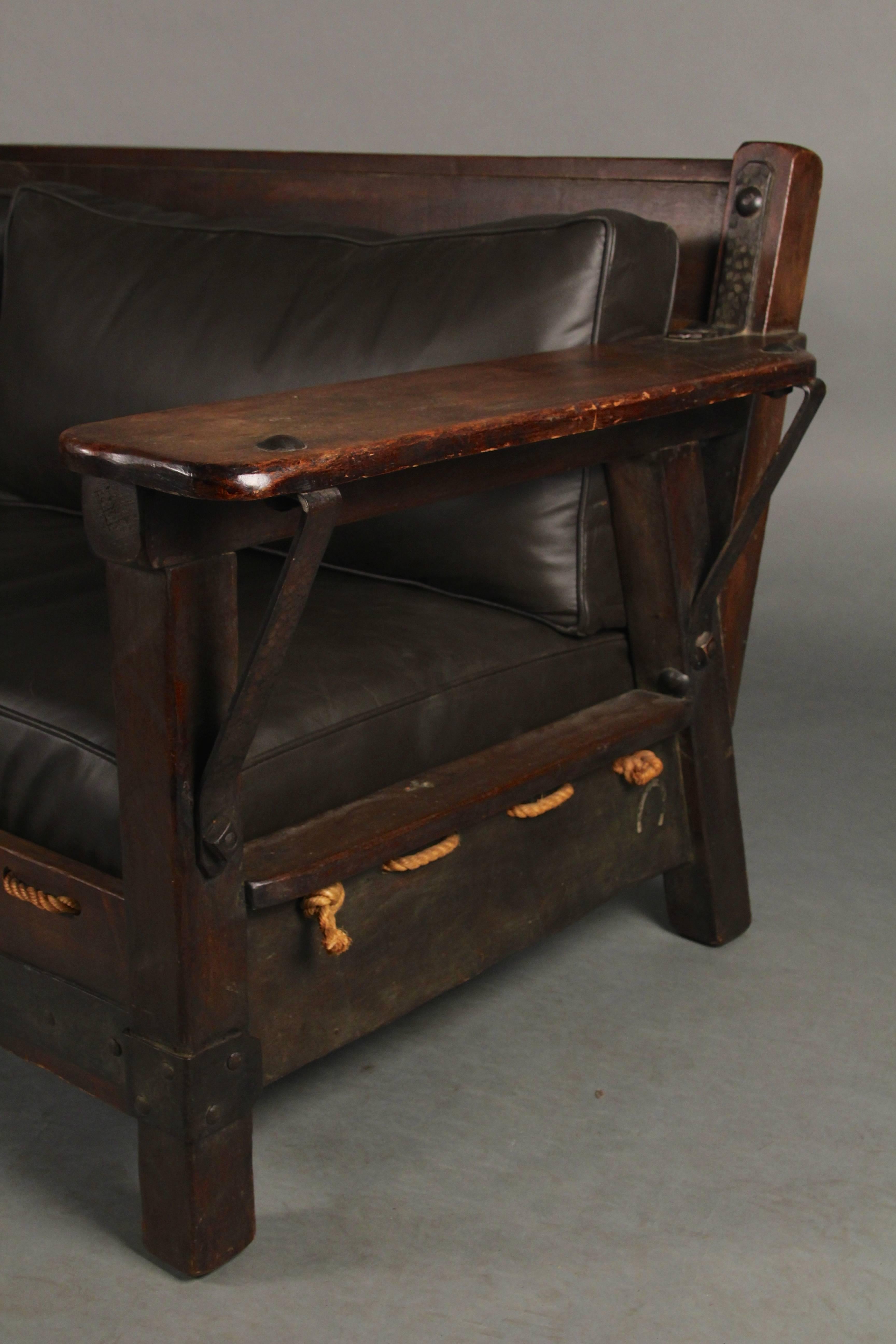 Rancho Monterey Spanish Revival California Signed Monterey Drop-Arm Sofa in Old Wood Finish