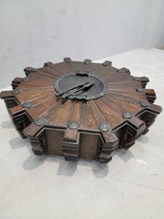 Spanish Revival Carved Mahogany & Wrought Iron Brazier Fire Pit Coffee Table