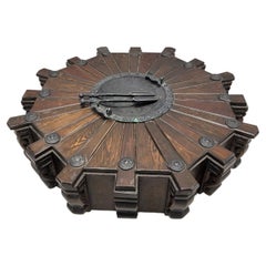 Spanish Revival Carved Mahogany & Wrought Iron Brazier Fire Pit Coffee Table