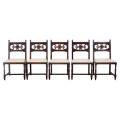 Spanish Revival Carved Oak Dining Chair, Set of 5
