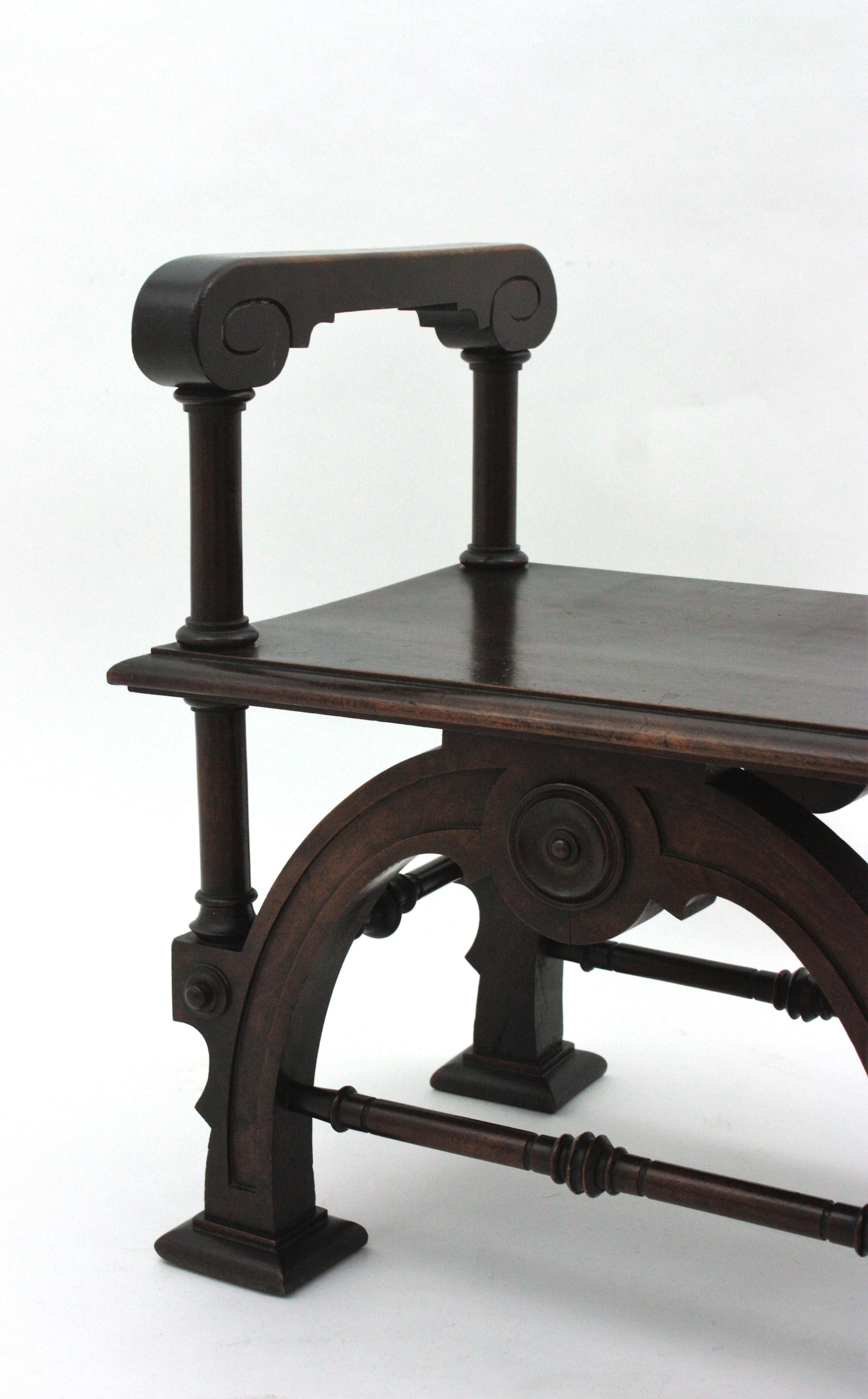 Spanish Revival Carved Stool or Bench in Walnut, 1940s For Sale 2