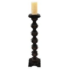 Spanish Colonial Carved Wood Torchere / Floor Candle Holder, 1940s