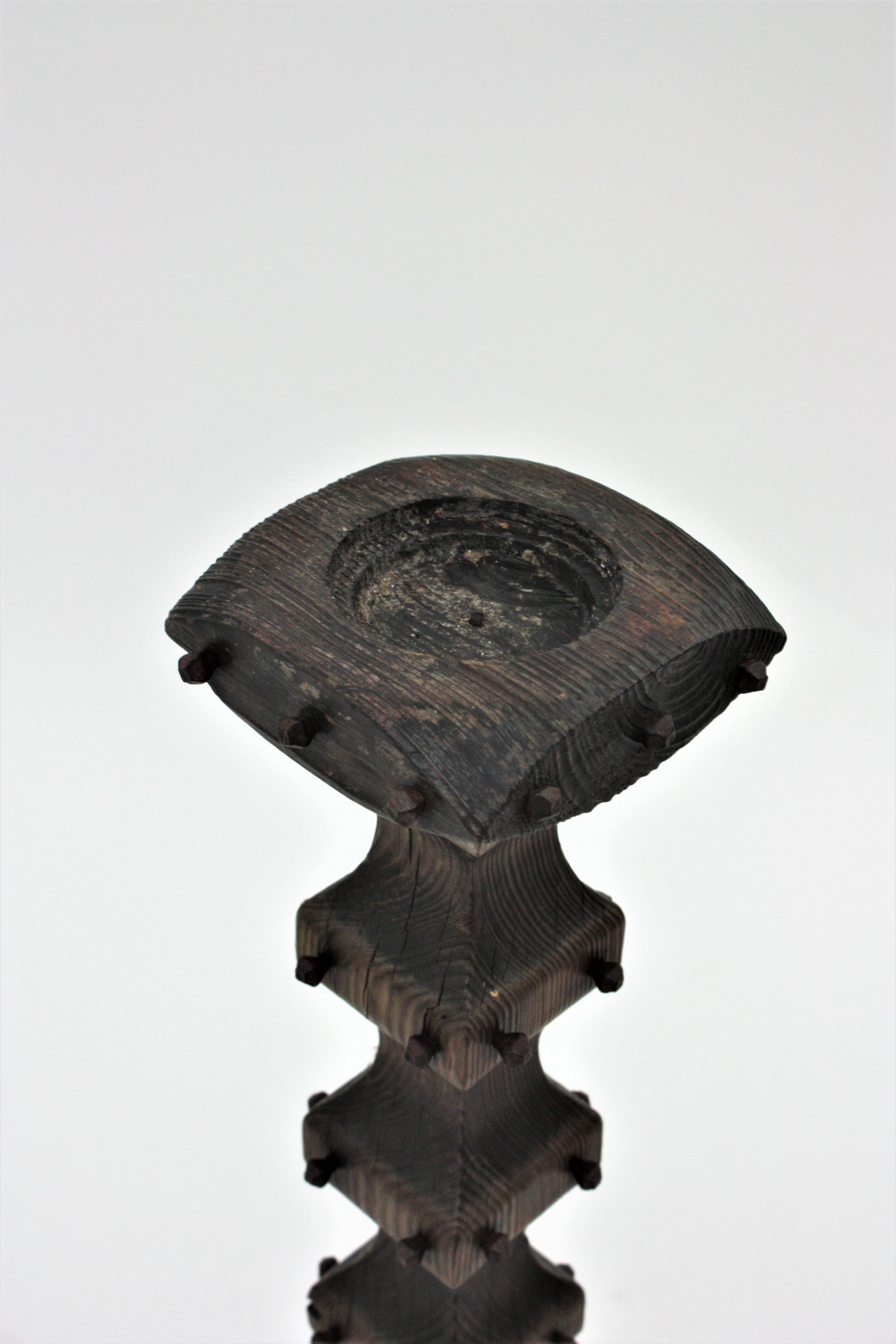 20th Century Spanish Colonial Carved Wood Torchere / Floor Candle Holder, 1940s For Sale