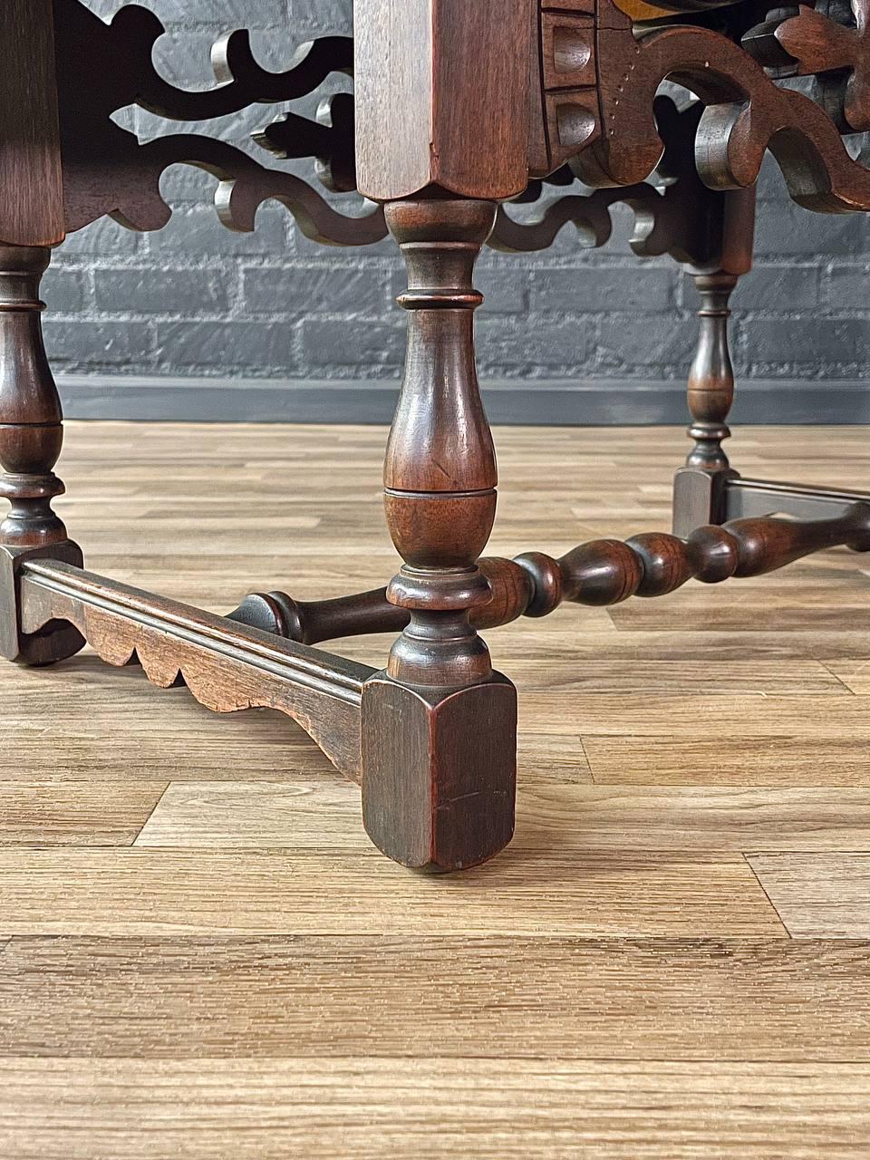 Spanish Revival Carved Wood & Velvet Stool w/ Nailhead Trim For Sale 5
