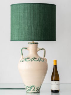 Spanish Revival Ceramic Table Lamp from Granada, New Green Silk Shade