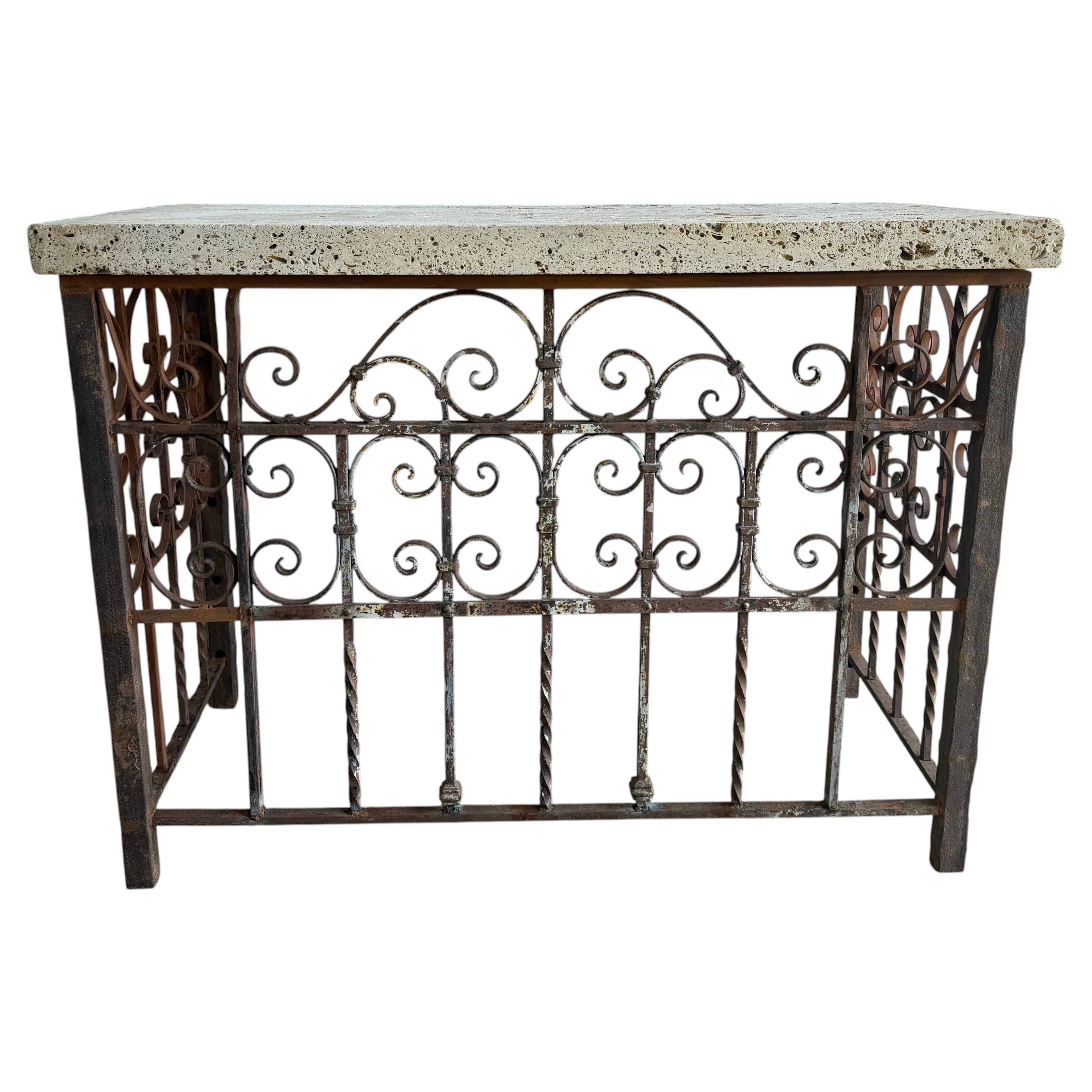 Spanish Revival Console Table - Fossilized Stone Top