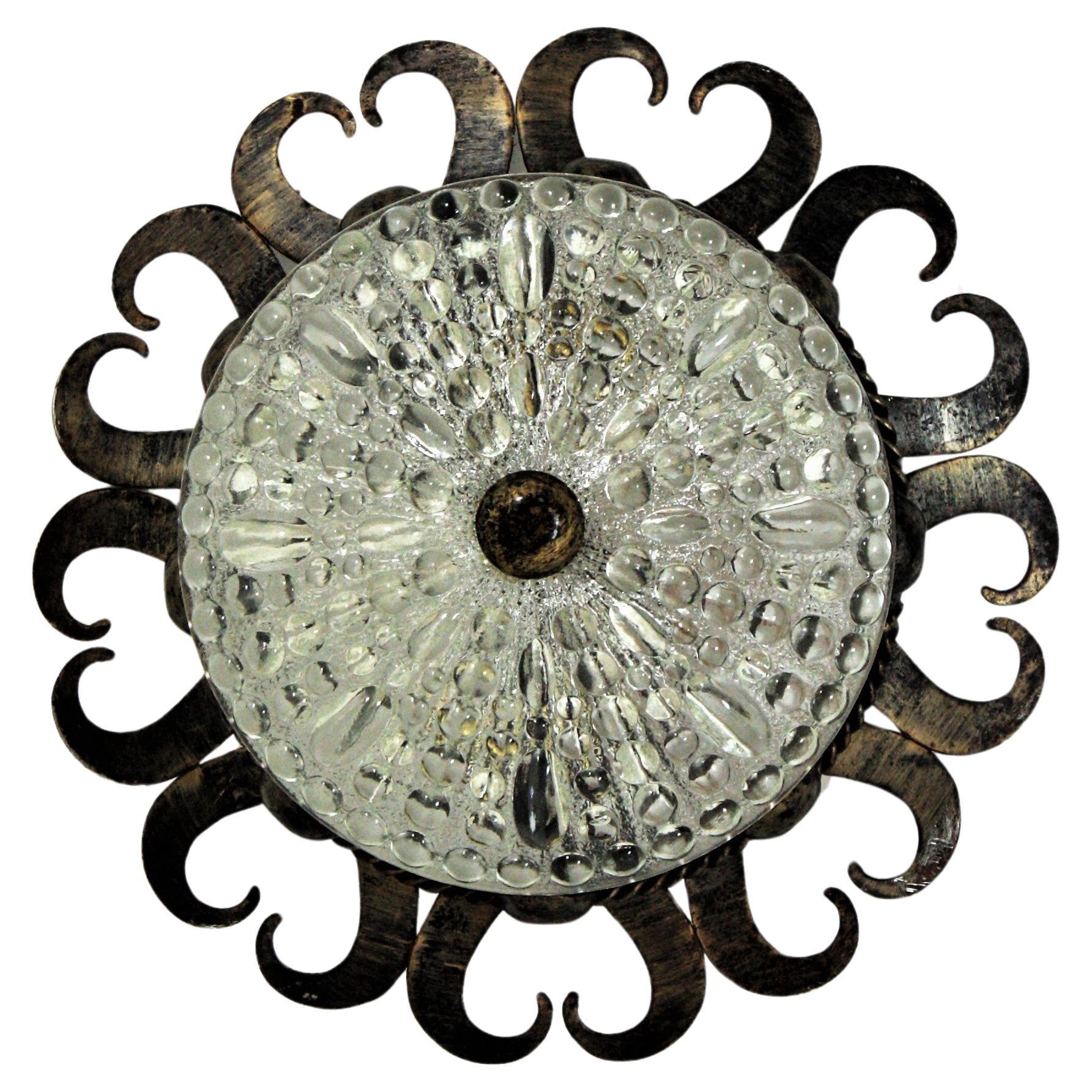 Lampadaire Crown Light Revive, fer forgé et verre, années 1950