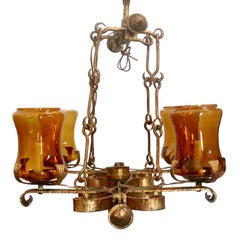 Spanish Revival Elongated Gold Iron 4 Light Chandelier