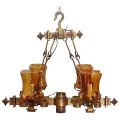 Spanish Revival Elongated Gold Iron 4 Light Chandelier