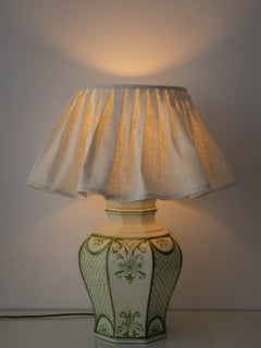 Spanish Revival Green Ivory Crackle Ceramic Table Lamp, 1960s, New Linen Shade
