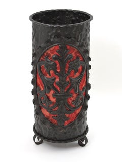 Spanish Revival Iron Umbrella Stand with Dragons Coat of Arms Detail, 1940