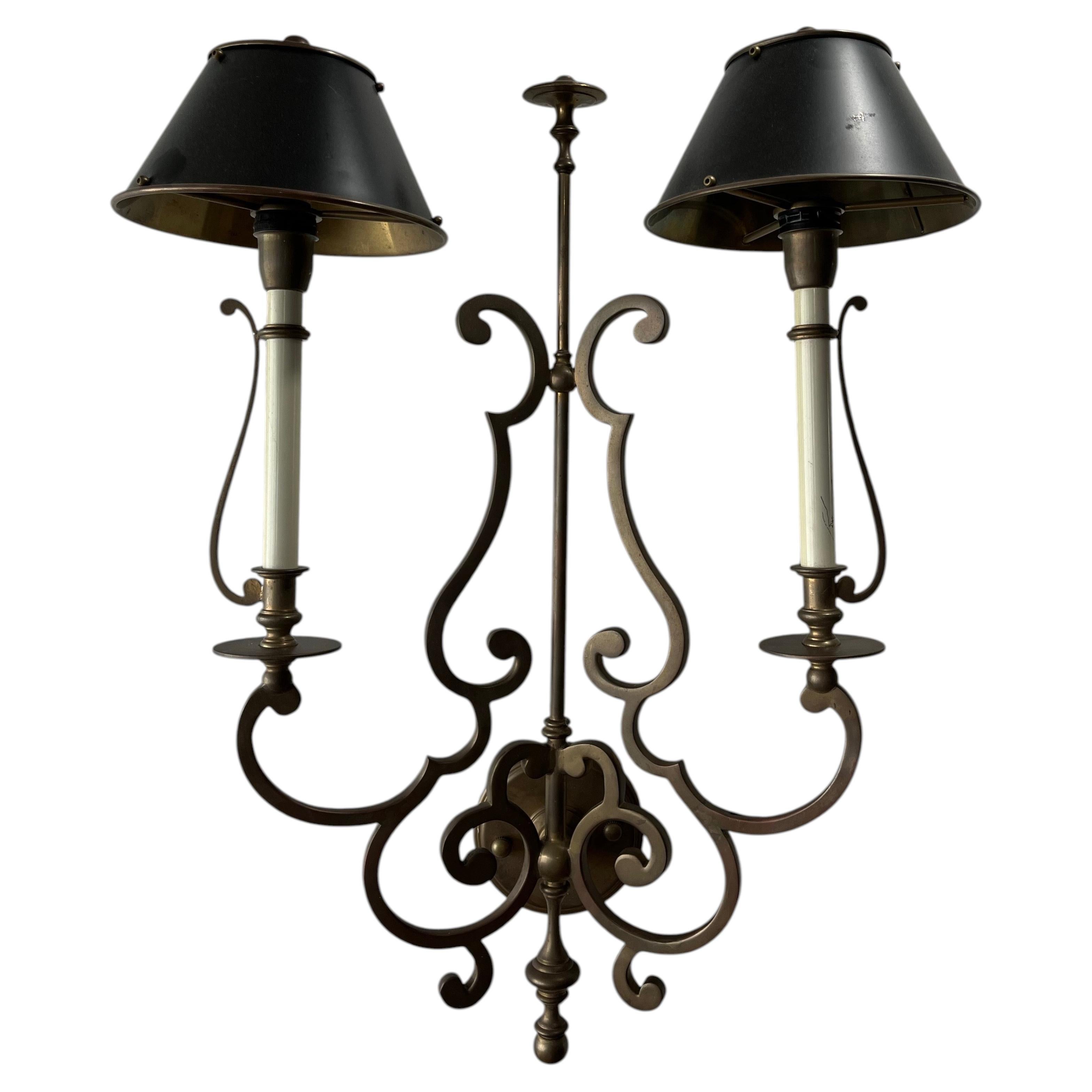 Spanish Revival Iron Wall Sconces with Tole Shades, Hollywood Regency Lighting For Sale