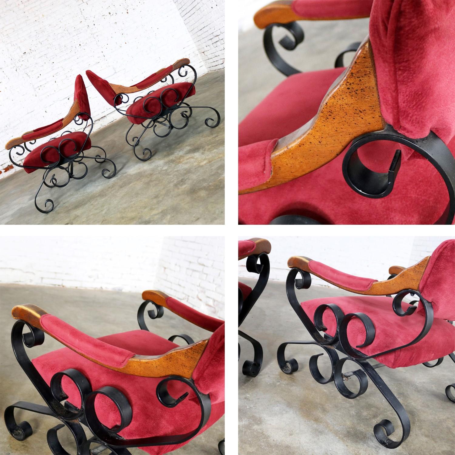 Spanish Revival Mediterranean Style Wrought Iron Lounge Chairs 7