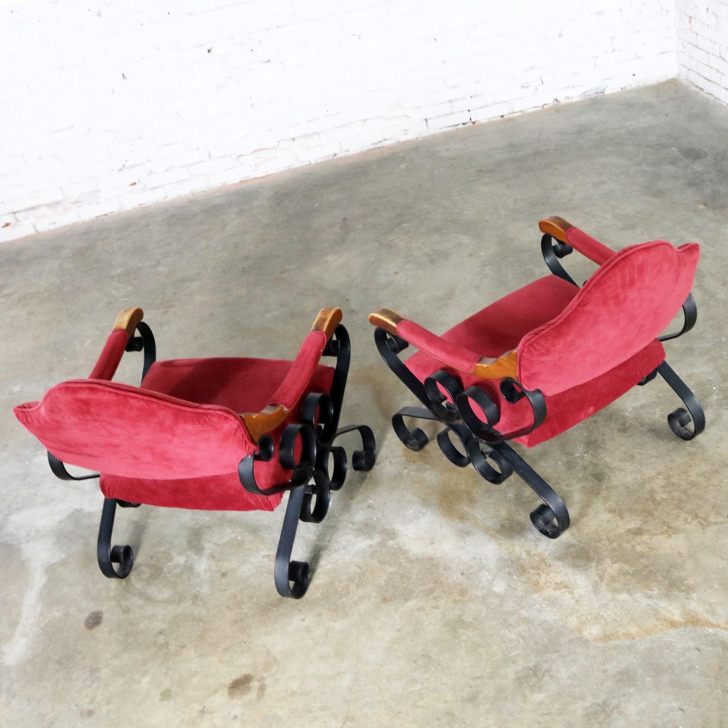 20th Century Spanish Revival Mediterranean Style Wrought Iron Lounge Chairs