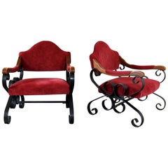 Spanish Revival Mediterranean Style Wrought Iron Lounge Chairs