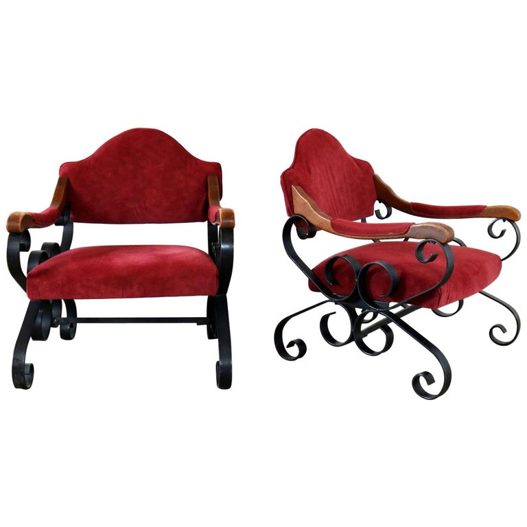 Spanish Revival Mediterranean Style Wrought Iron Lounge Chairs at 1stDibs