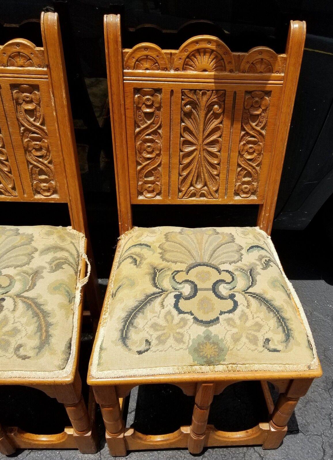 Spanish Revival Mission Oak Jacobean Dining Chairs In Good Condition For Sale In Lake Worth, FL