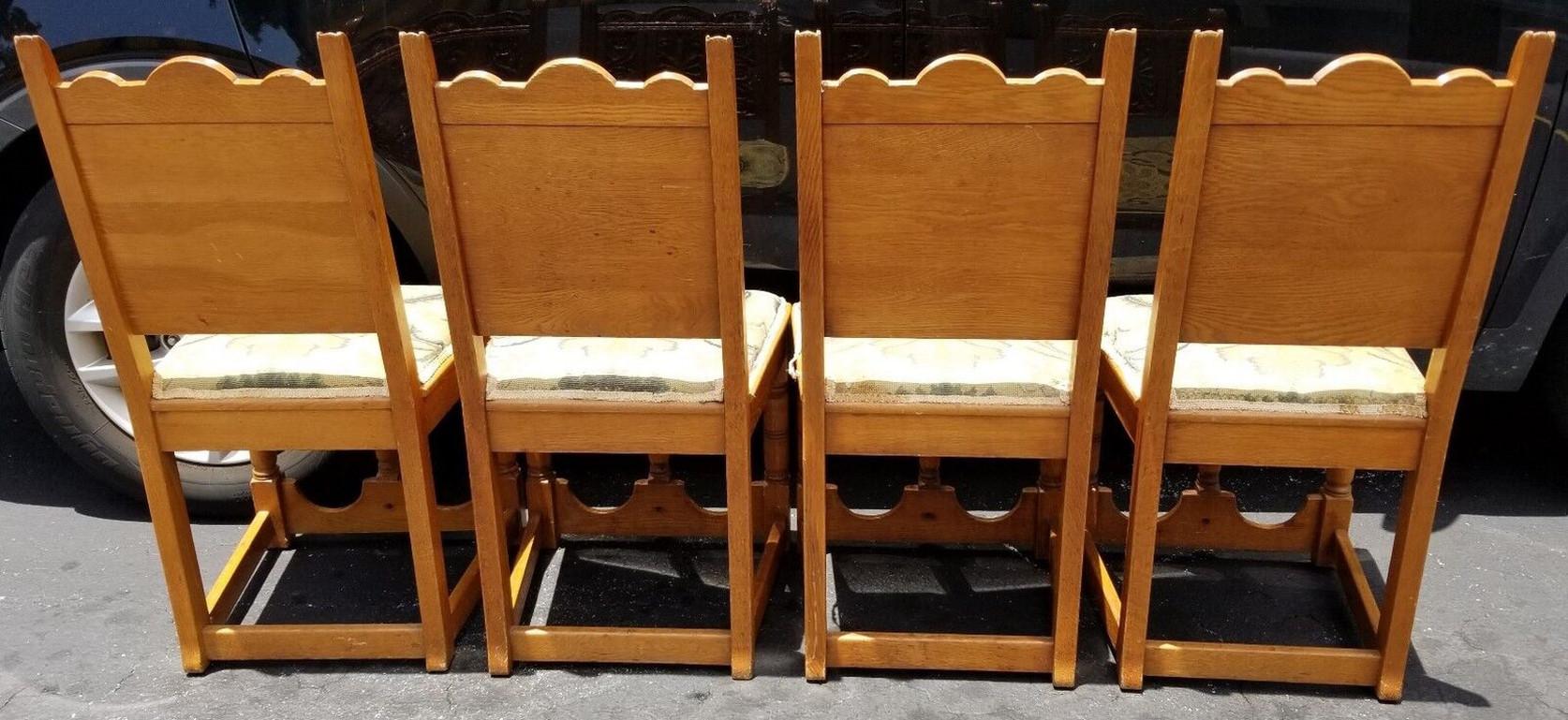 20th Century Spanish Revival Mission Oak Jacobean Dining Chairs For Sale