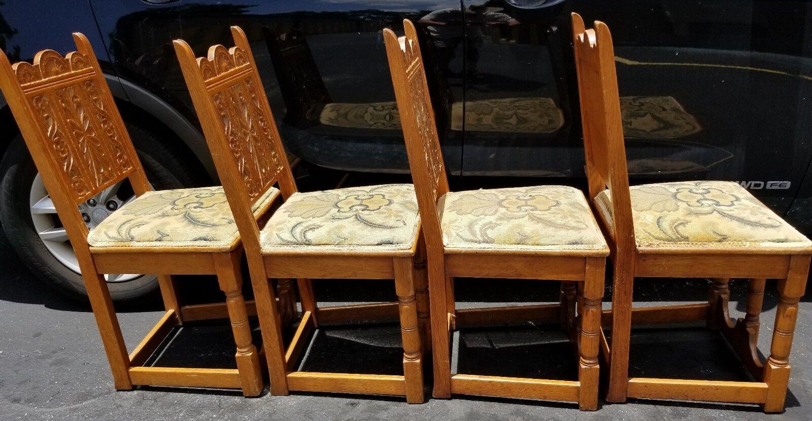 Spanish Revival Mission Oak Jacobean Dining Chairs For Sale 1