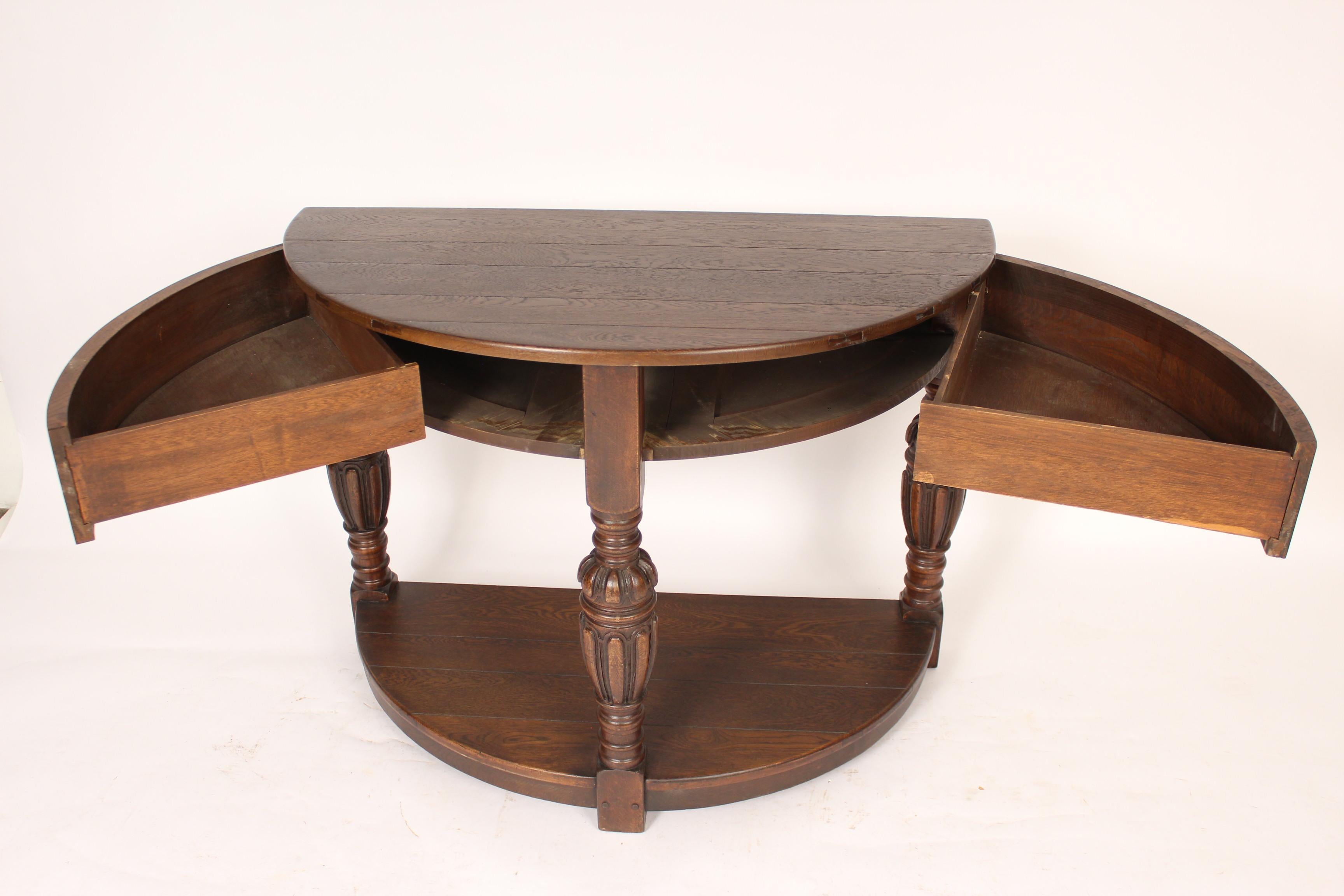 Spanish Revival Oak Demilune Console Table 4
