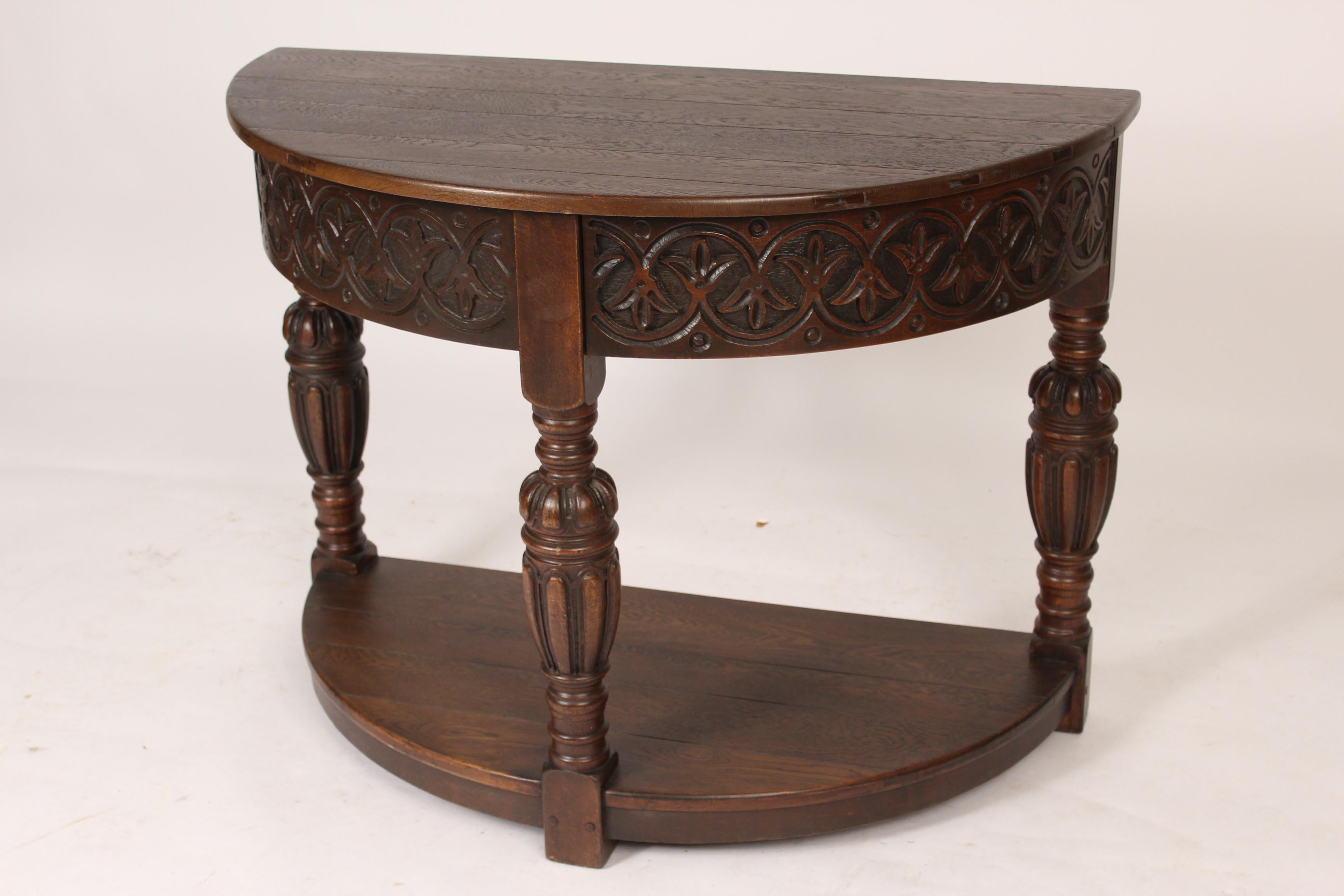 Baroque Spanish Revival Oak Demilune Console Table