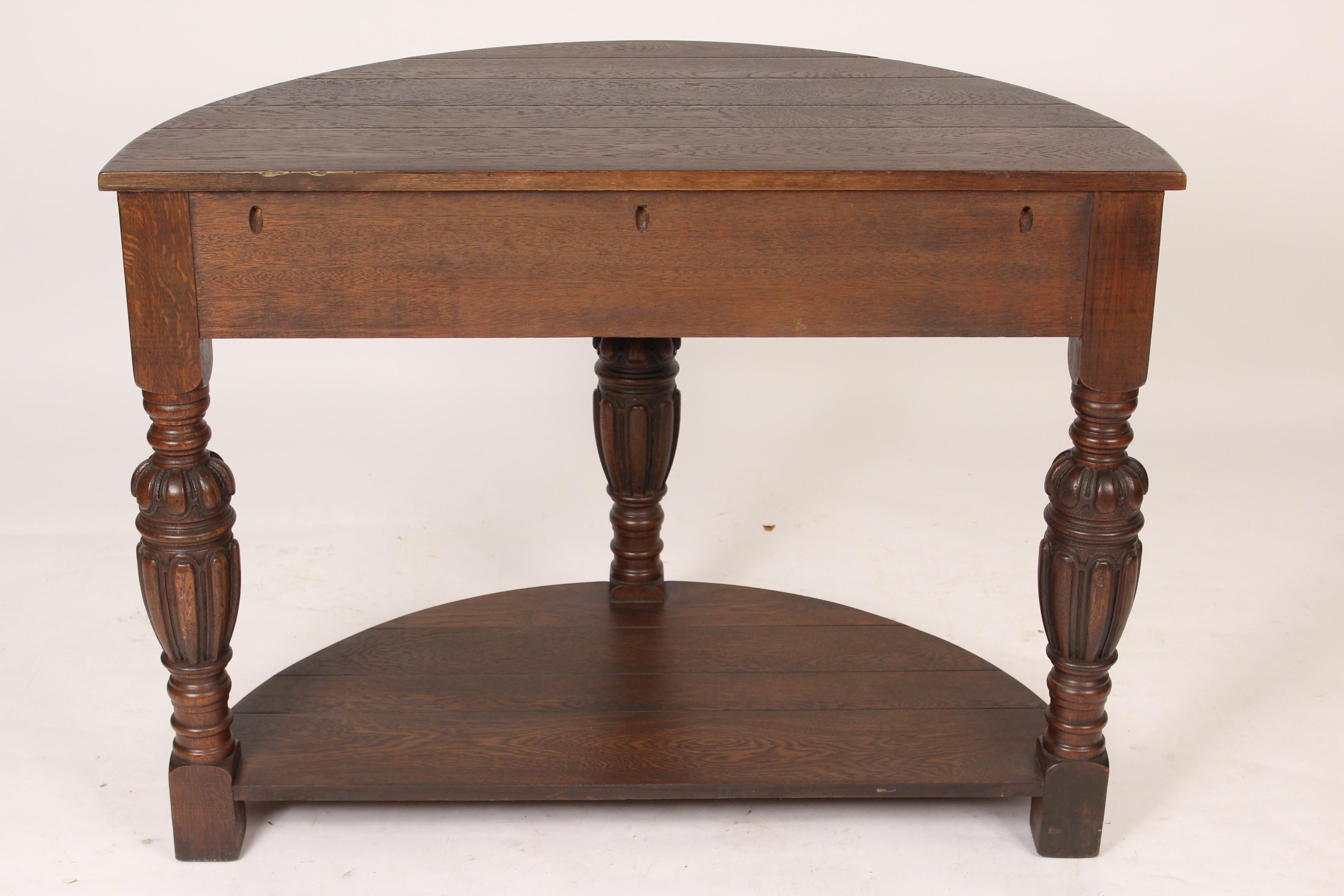 Spanish Revival Oak Demilune Console Table 3