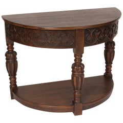 Spanish Revival Oak Demilune Console Table