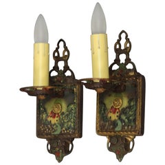 Spanish Revival Pair of 1920s Story Book Single Sconces