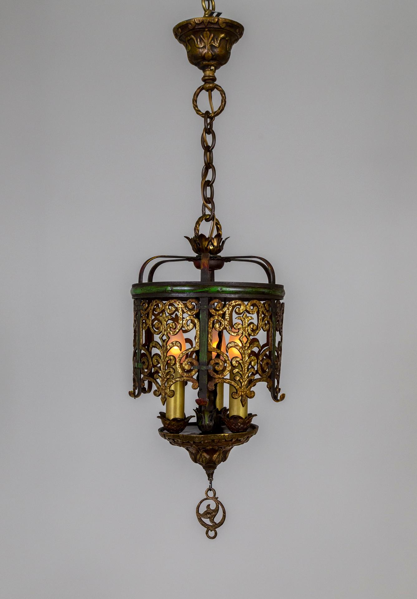 Spanish Revival Polychrome 3-Light Pendant In Good Condition In San Francisco, CA